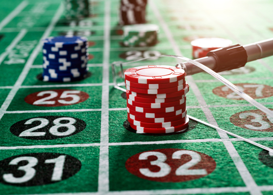 Casino chips on a poker table